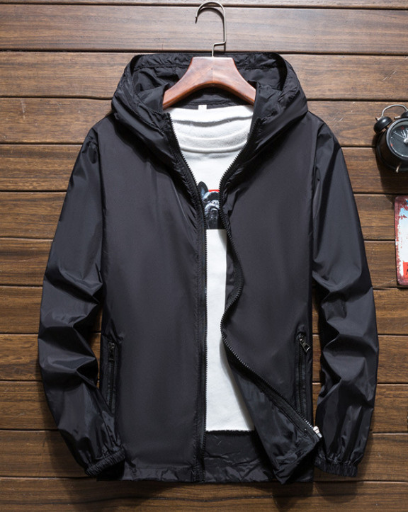 Men‘s Lightweight Windbreaker Hooded Waterproof Rain Jacket Breathable Outwear