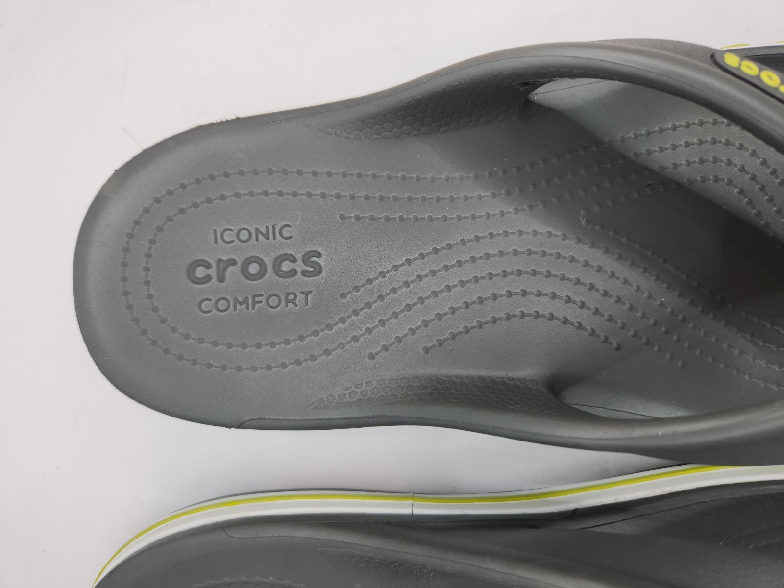 Crocs Bayaband Flip Flops Grey Grn Mens 7 Women 9 Unisex Sandals Iconic Comfort