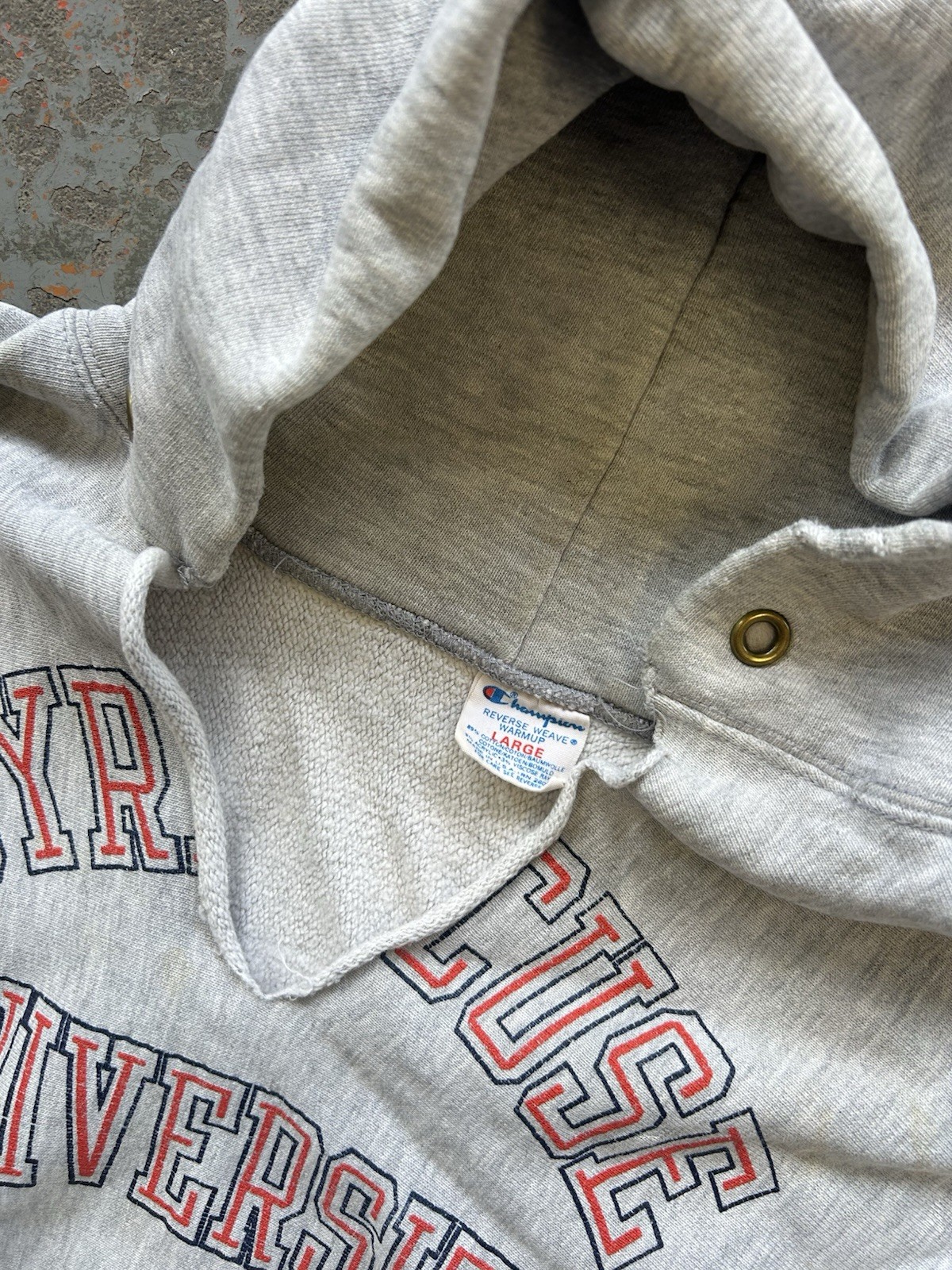 Vintage 80s Champion Reverse Weave Hoodie Syracuse College After Hood Warmup Lg