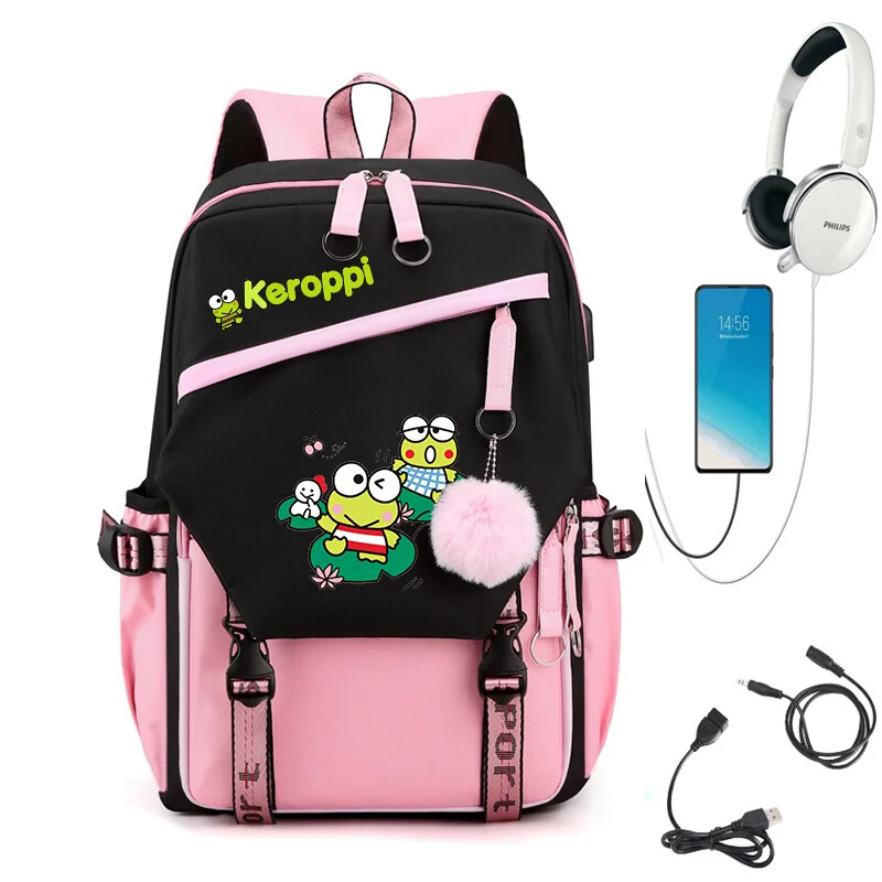 Kerokero/Keroppi/frog Backpack Rucksack School Bags USB Charging Backpack