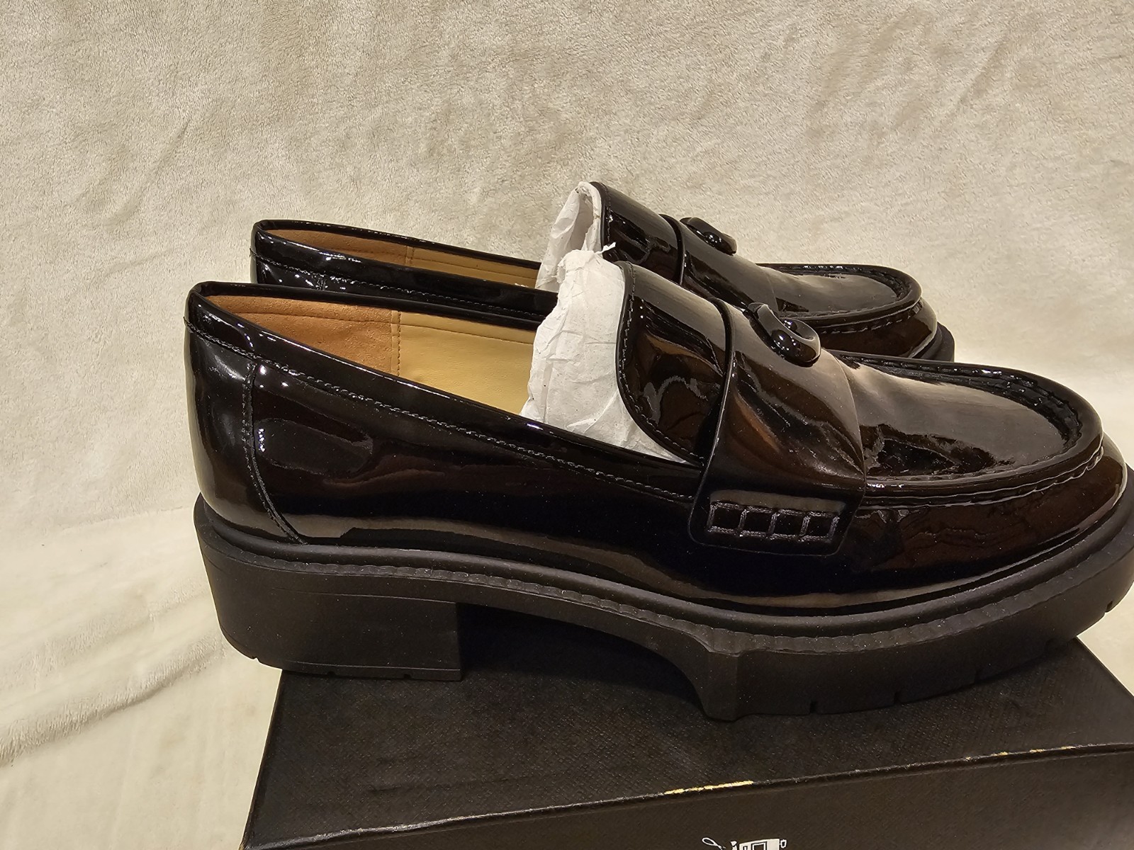 Coach Leah Black Patent Leather Loafer Women’s Sz 9B CM752 90s Inspired New
