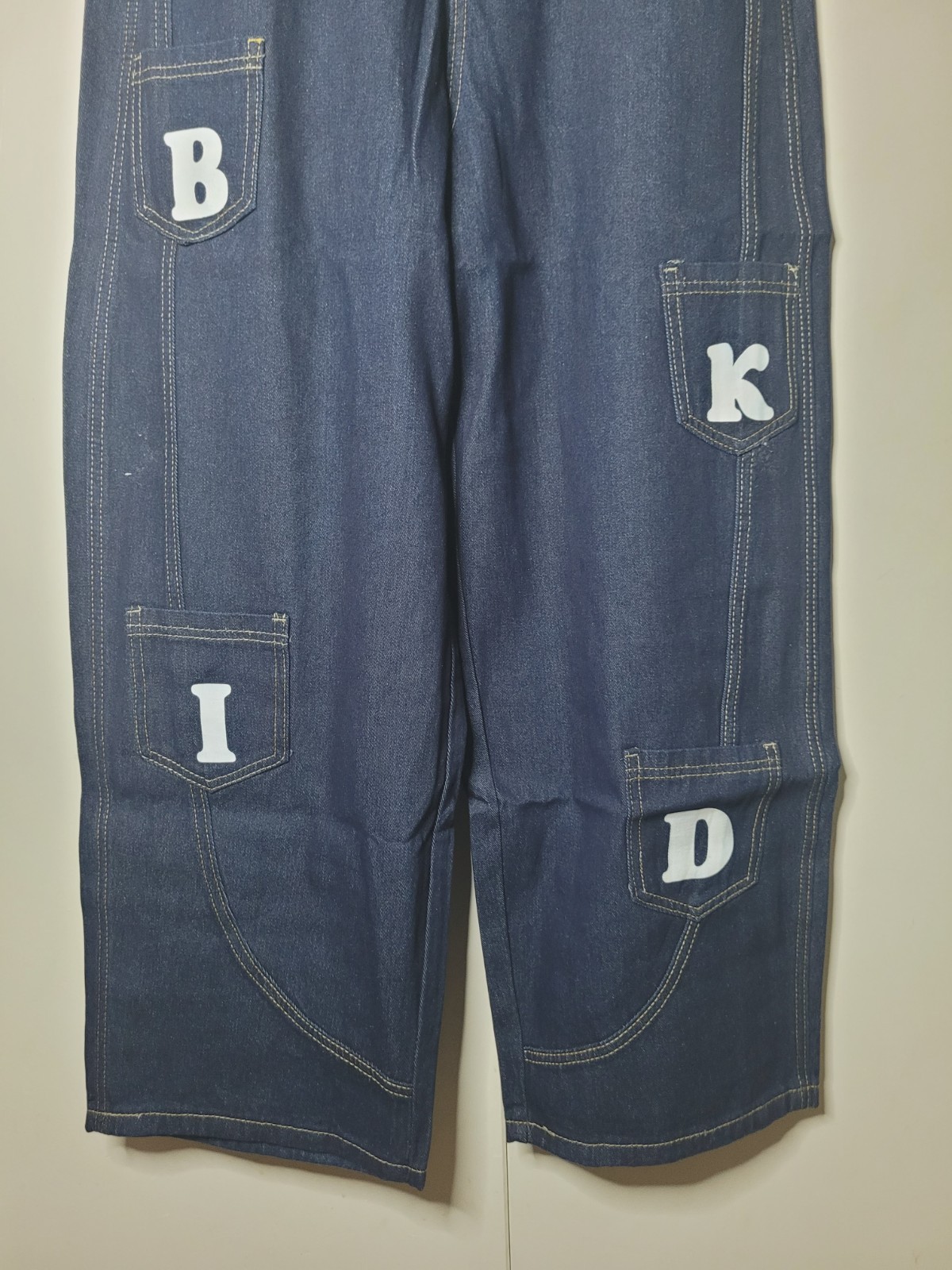 OOTD Women’s Blue Dark Wash Wide-Leg Denim Jeans, Size L, Pockets, Button