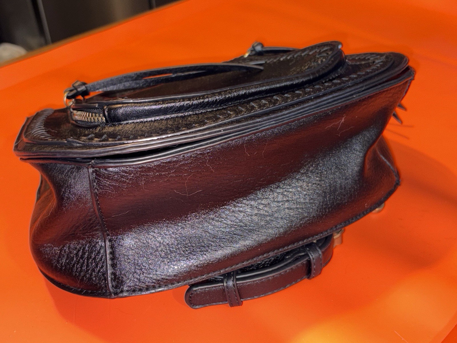 Madison West Black Crossbody Saddle Bag Magnetic Flap Zip Pockets Adjustable