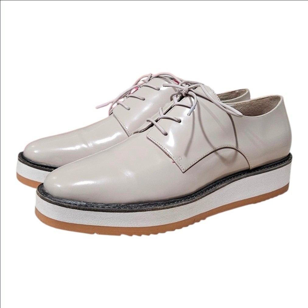 Vince Patent Leather Platform Oxfords Grey Dressy Shoes 7.5 M Classy Preppy New