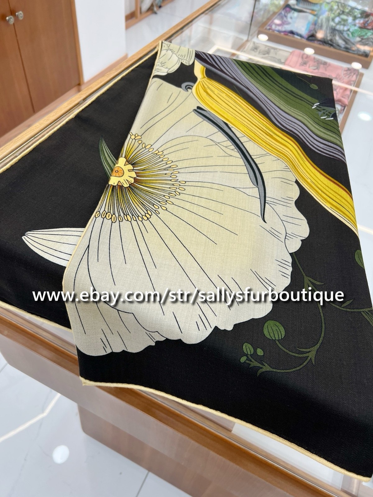 Sallys 70% Cashmere & 30% Silk Stole Flowers Print Double Face Scarf Shawl 53″