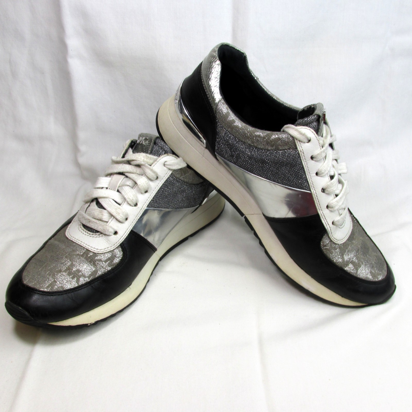 Michael Kors Black White Silver Trainer Sneaker Womens Size 8.5 Luxury Shoes