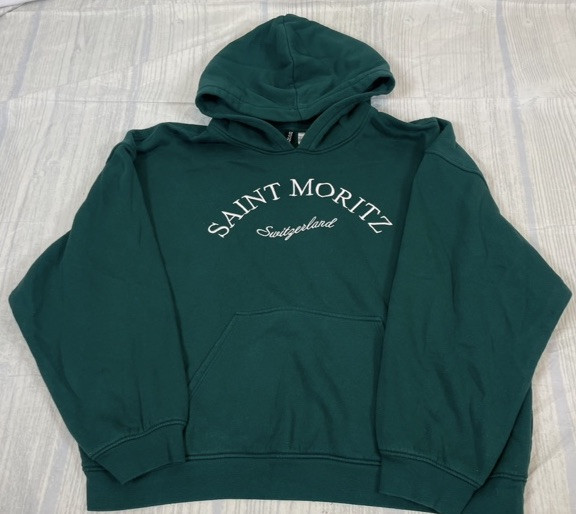 Saint Moritz Switzerland Emerald Green Pullover Hoodie Adult Size L H&M Divided
