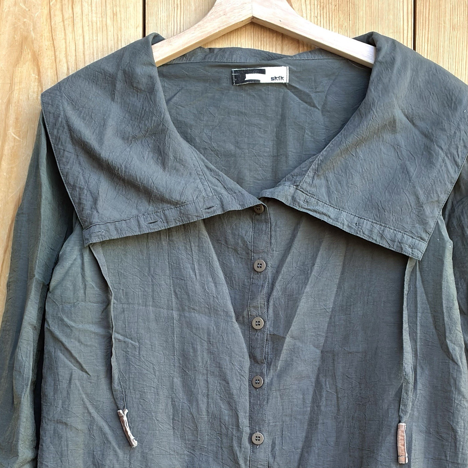 Skunkfunk Army Green Gathered Hem Top Sz Small
