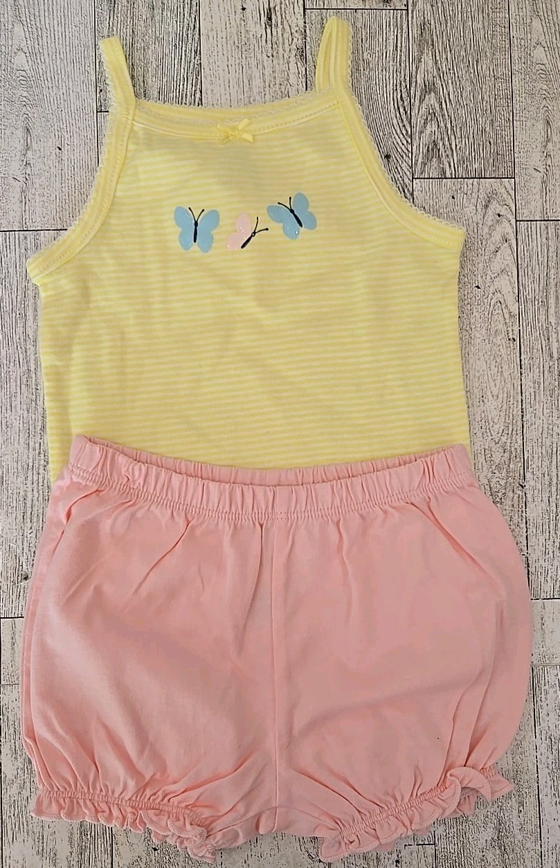 Carter’s Short Set 6-9 Months Butterflies Shirt Shorts Romper Girl 3pc NEW
