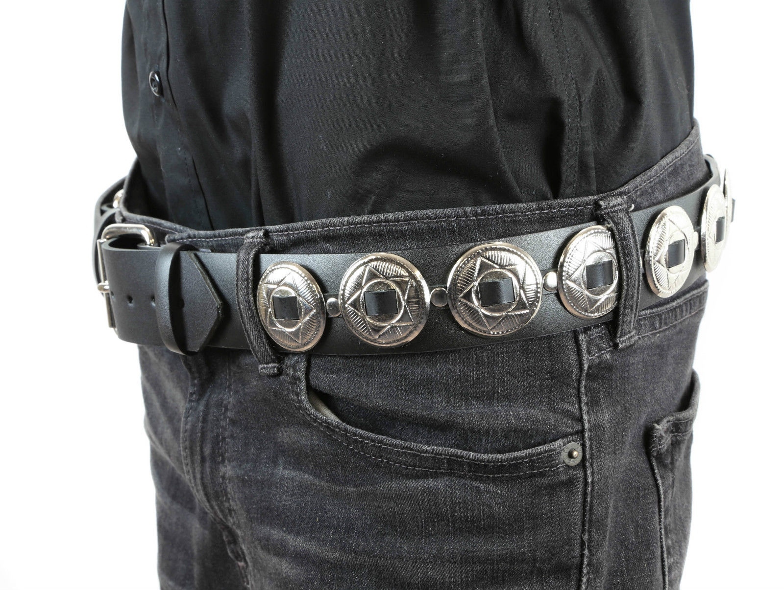 Concho Strap Genuine Leather Belt 1 1/2″ Concho Punk Goth Rockabilly