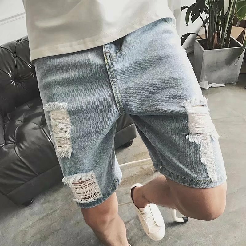 Casual Ripped Denim Distressed Skinny Stretchy Shorts Hole Pants Slim Fit Jeans