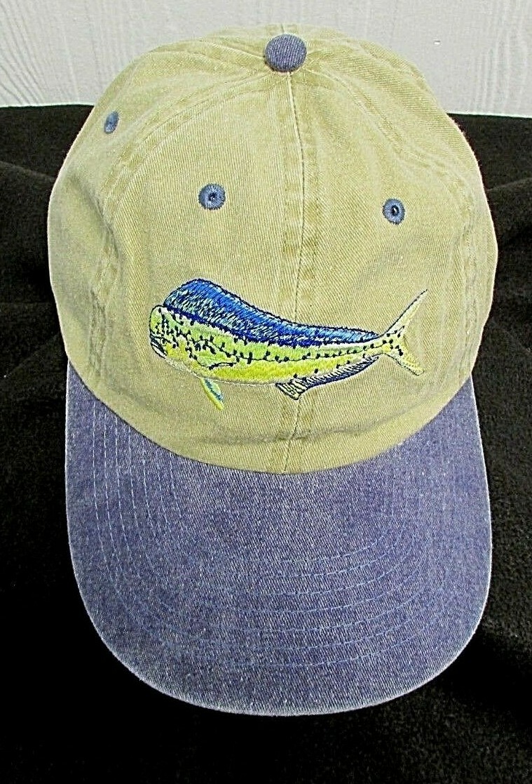 DORADO Sport Cap DOLPHIN MAHI Embroidered Fish TAN BLUE Fishing Hat Adj NEW AG15