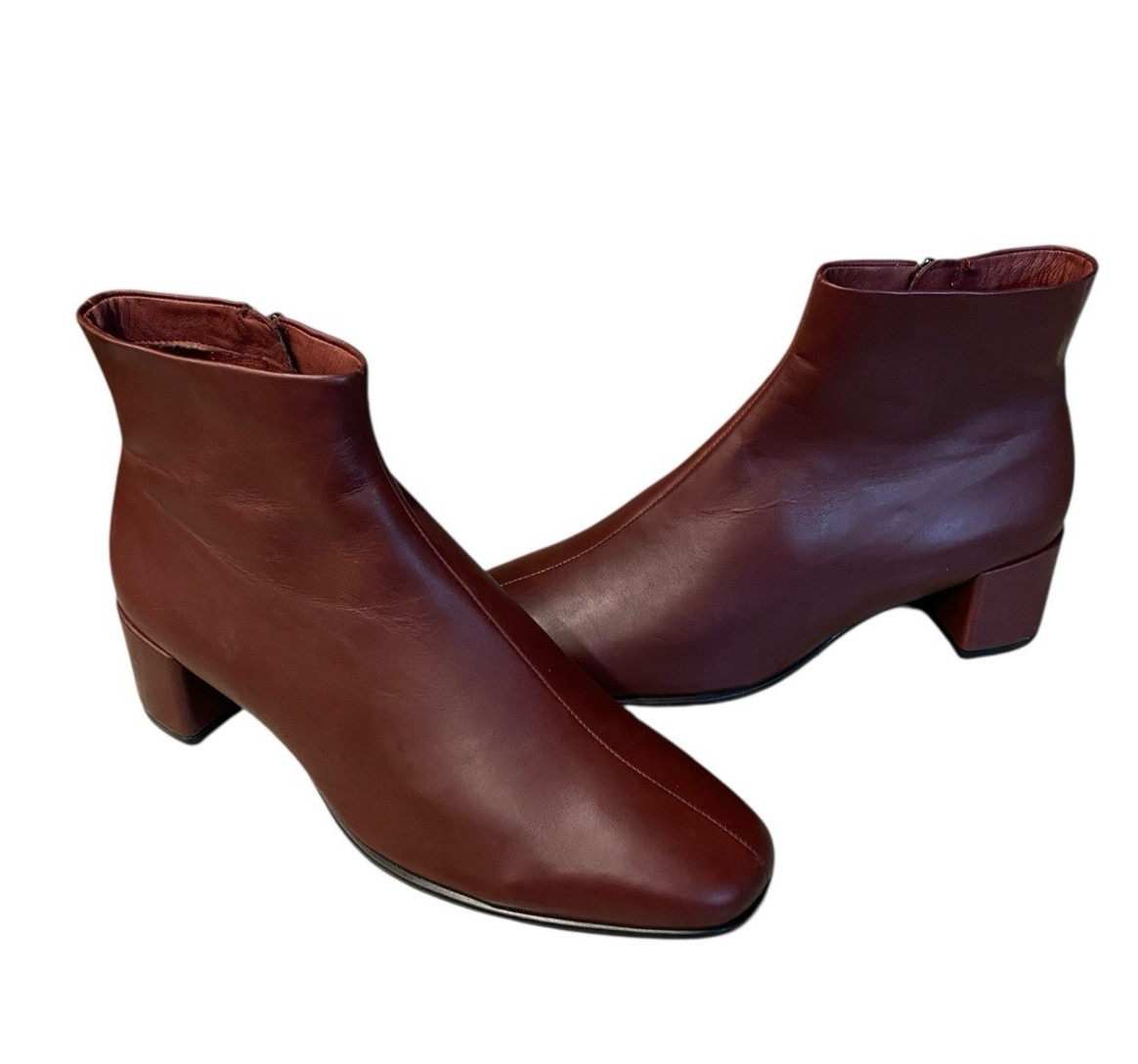 ECCO Women’s Leather Ankle Boots Mahogany Brown Square Toe Zip EU 40 US 9-9.5