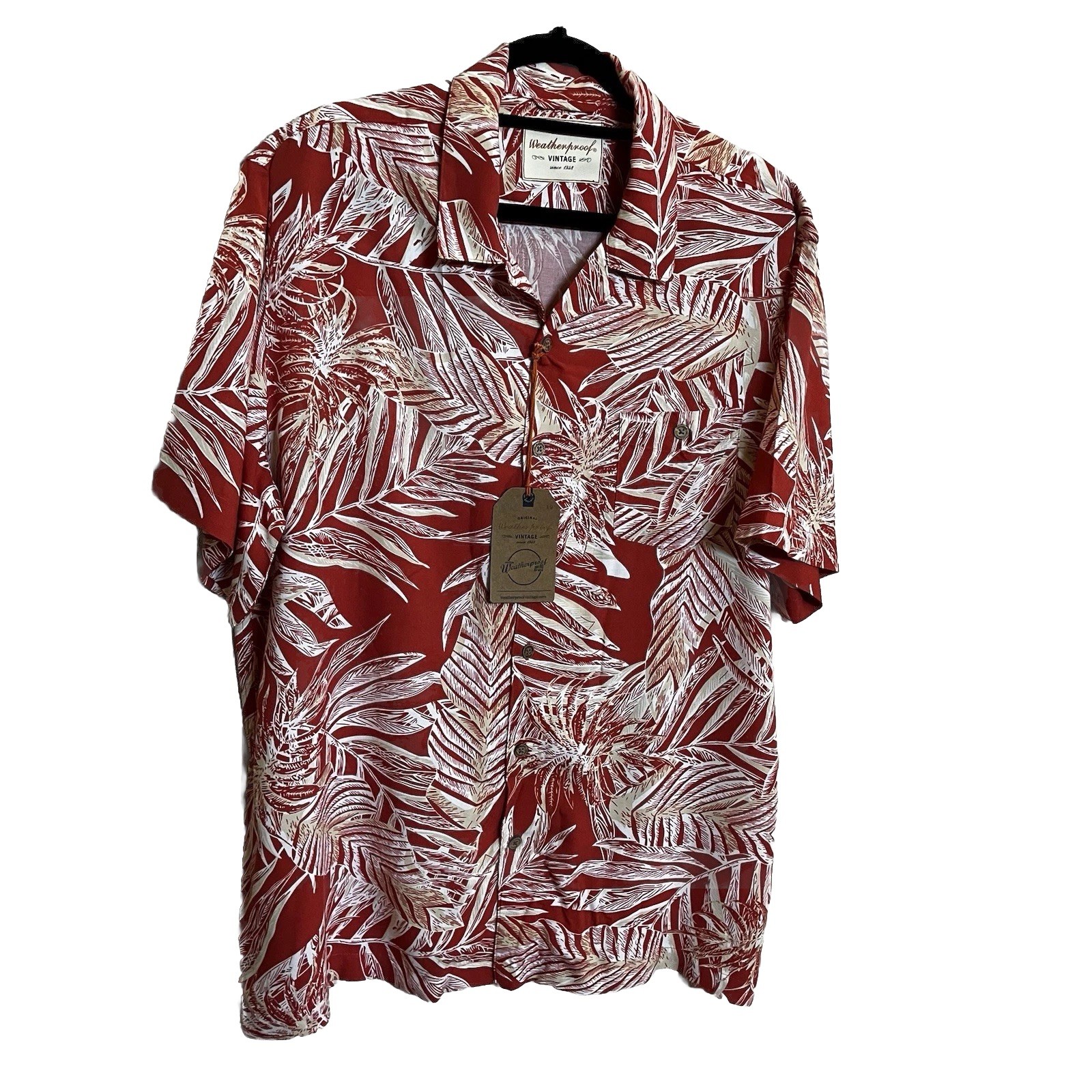 WEATHERPROOF VINTAGE Men NWT SZ XL Orange Tropical Short Sleeve Button Shirt