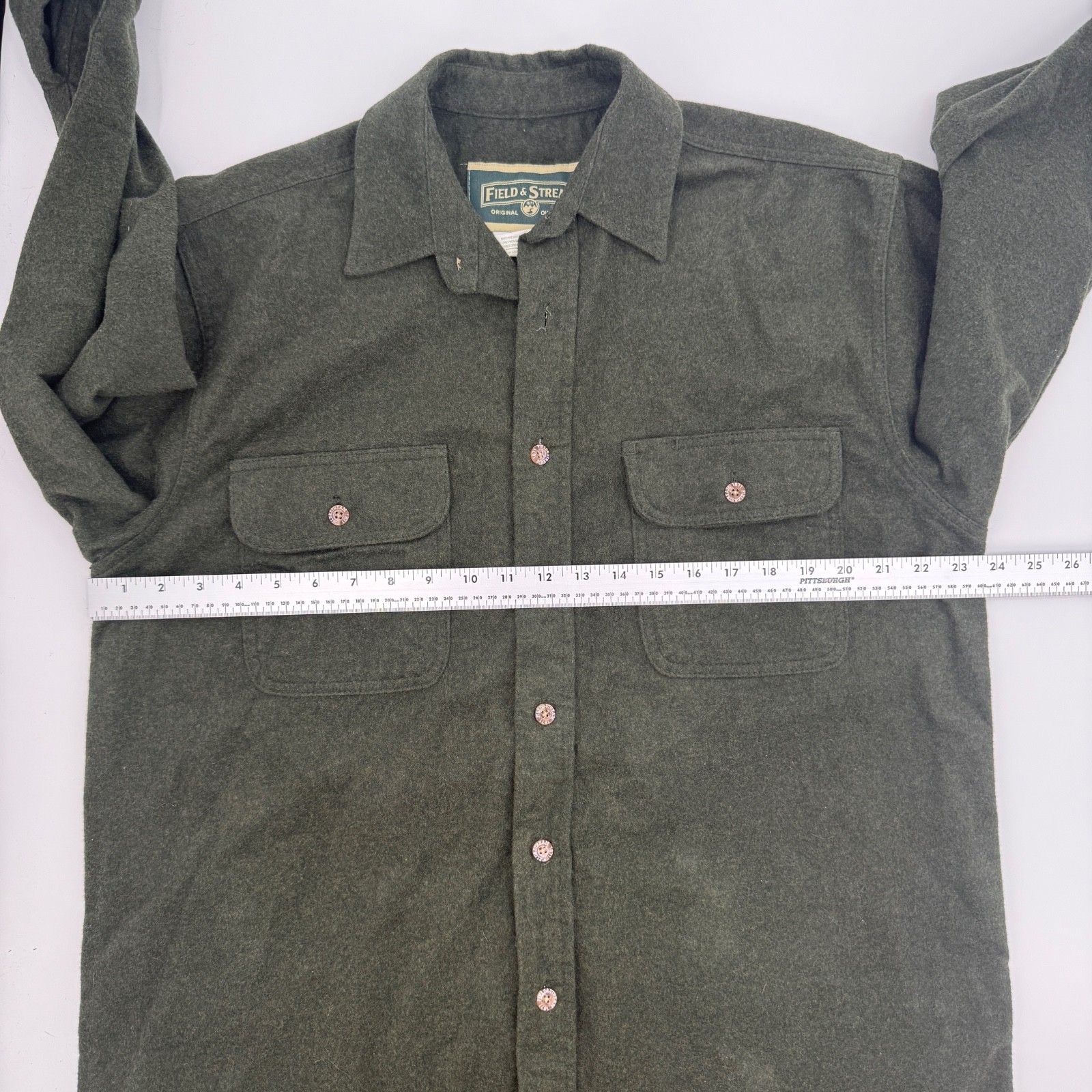 Field & Stream Olive Green Flannel Button Down Shirt Gorpcore Camping Fish Men M