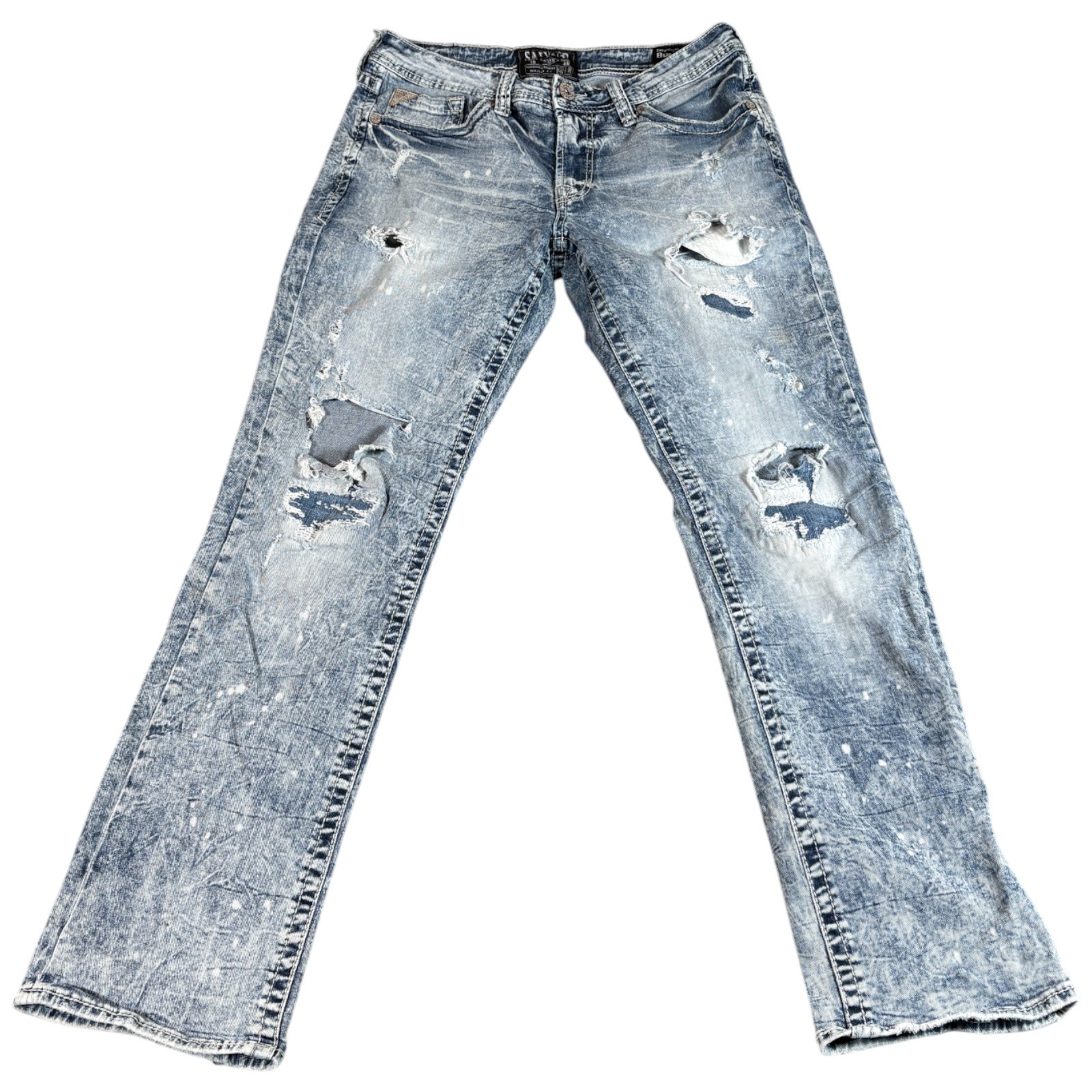 Buckle Salvage Mayhem Straight Jeans Mens 33 Large Blue Regular Fit Distressed