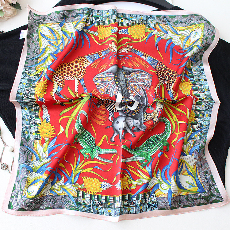 2025 Silk Scarf Bandanna Elephant Print Office Necktie Turban Hairband 21″