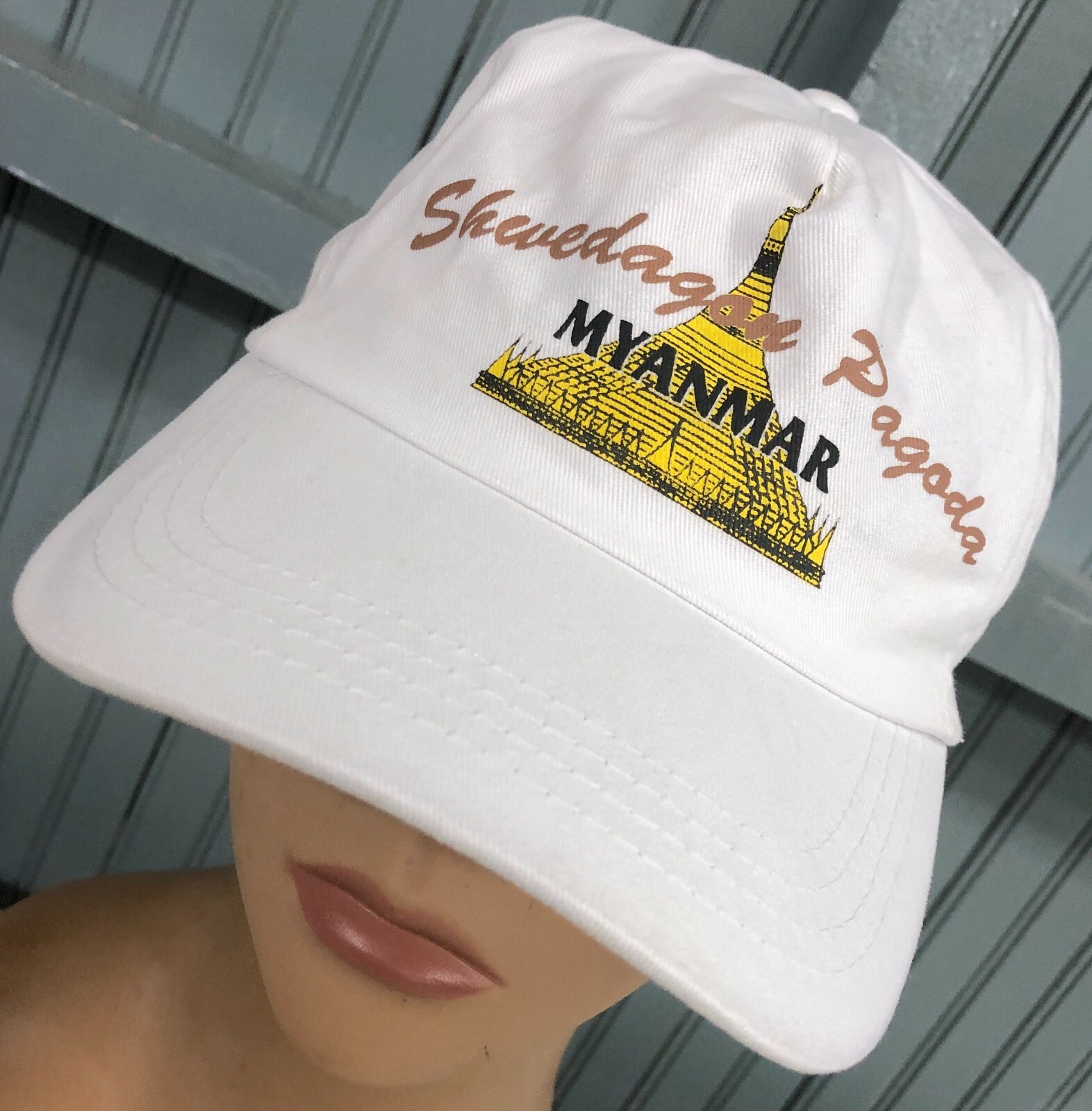 Shwedagon Pagoda Myanmar Burma White Strapback Baseball Cap Hat
