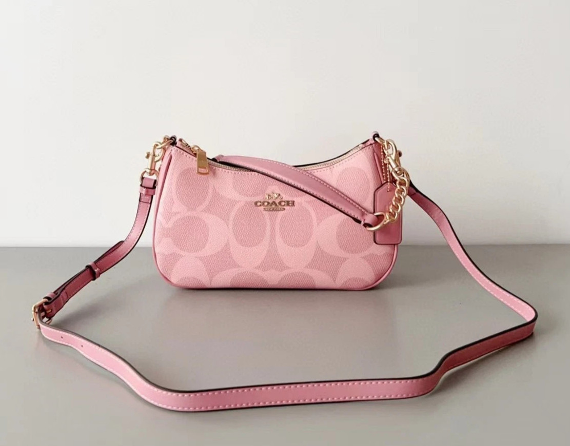 COACH Teri Shoulder Bag In signature canvas/Gold/Powder Pink New CAL51!