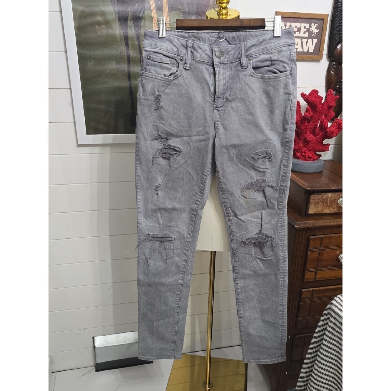 American Eagle Outfitters Light Gray AirFlex+ Jeans 30