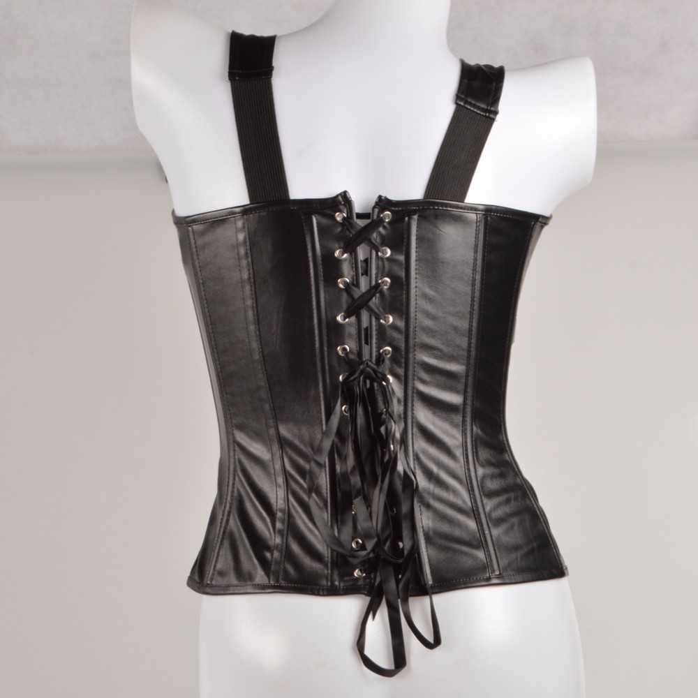 Black Corset Top Steampunk Leather Bustier Overbust Waist Training Plus Size MEM