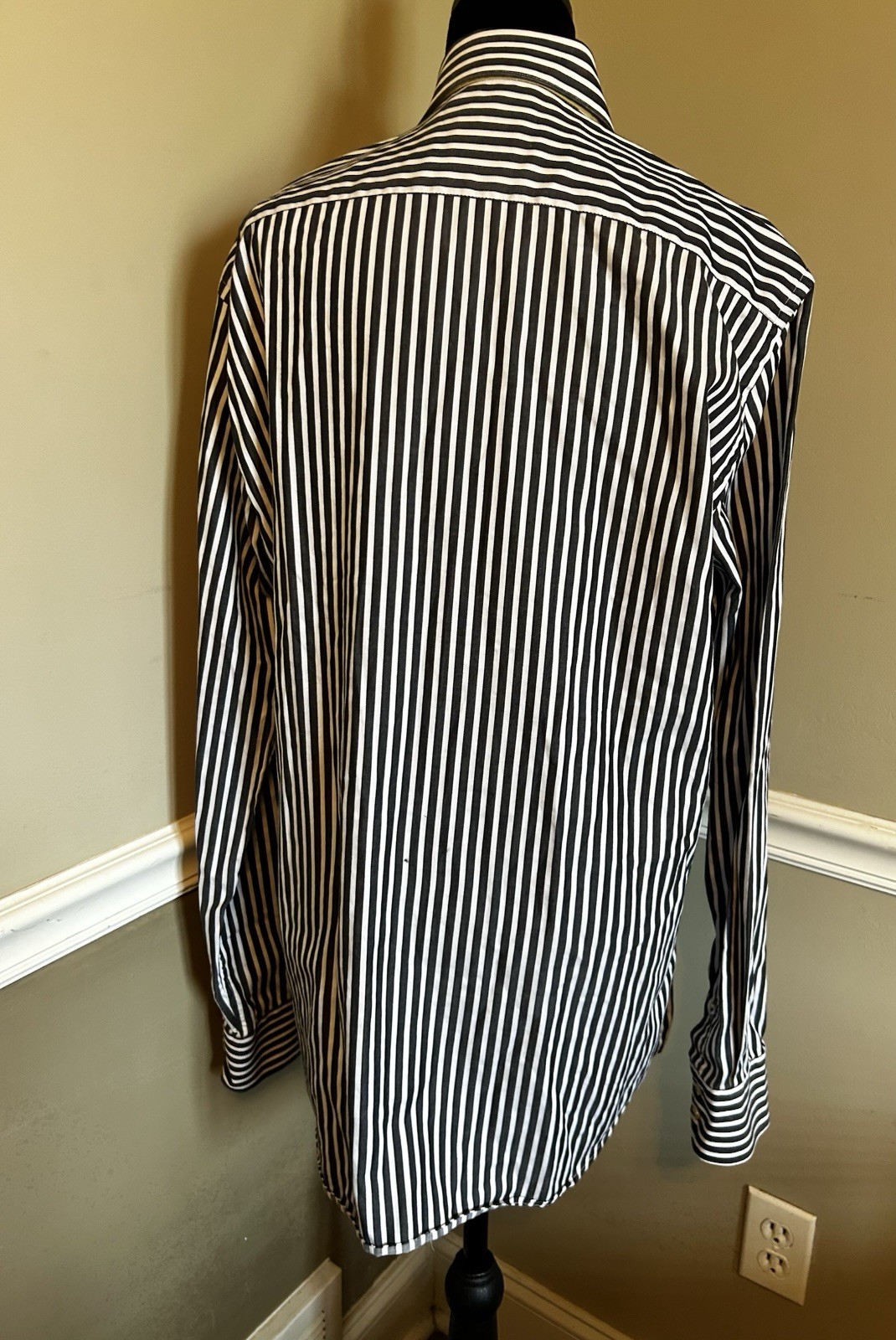 Gemelli Men’s Black/White Striped Dress Shirt 42 with 16 1/2 neck 100% Cotton