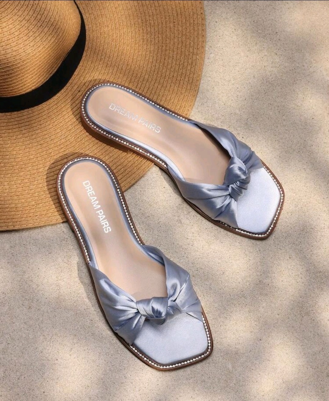DREAM PAIRS Silver Bow Knot Slip On Women’s Slide Sandals Casual Spring Summer