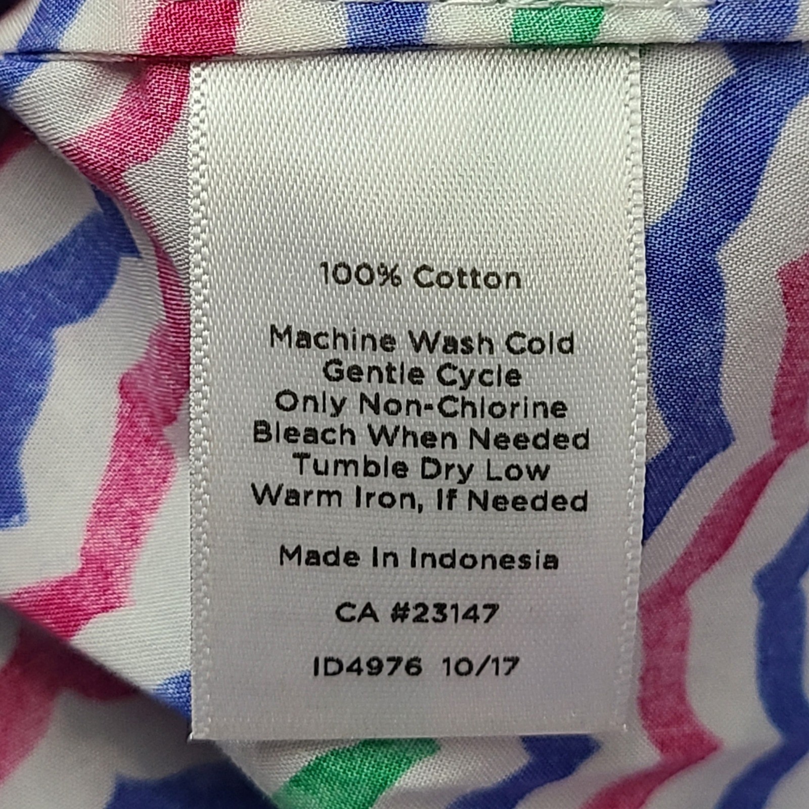 Talbots Blouse Womens Medium Multi Chevron Excellent Tie Bell Sleeve Cotton Top