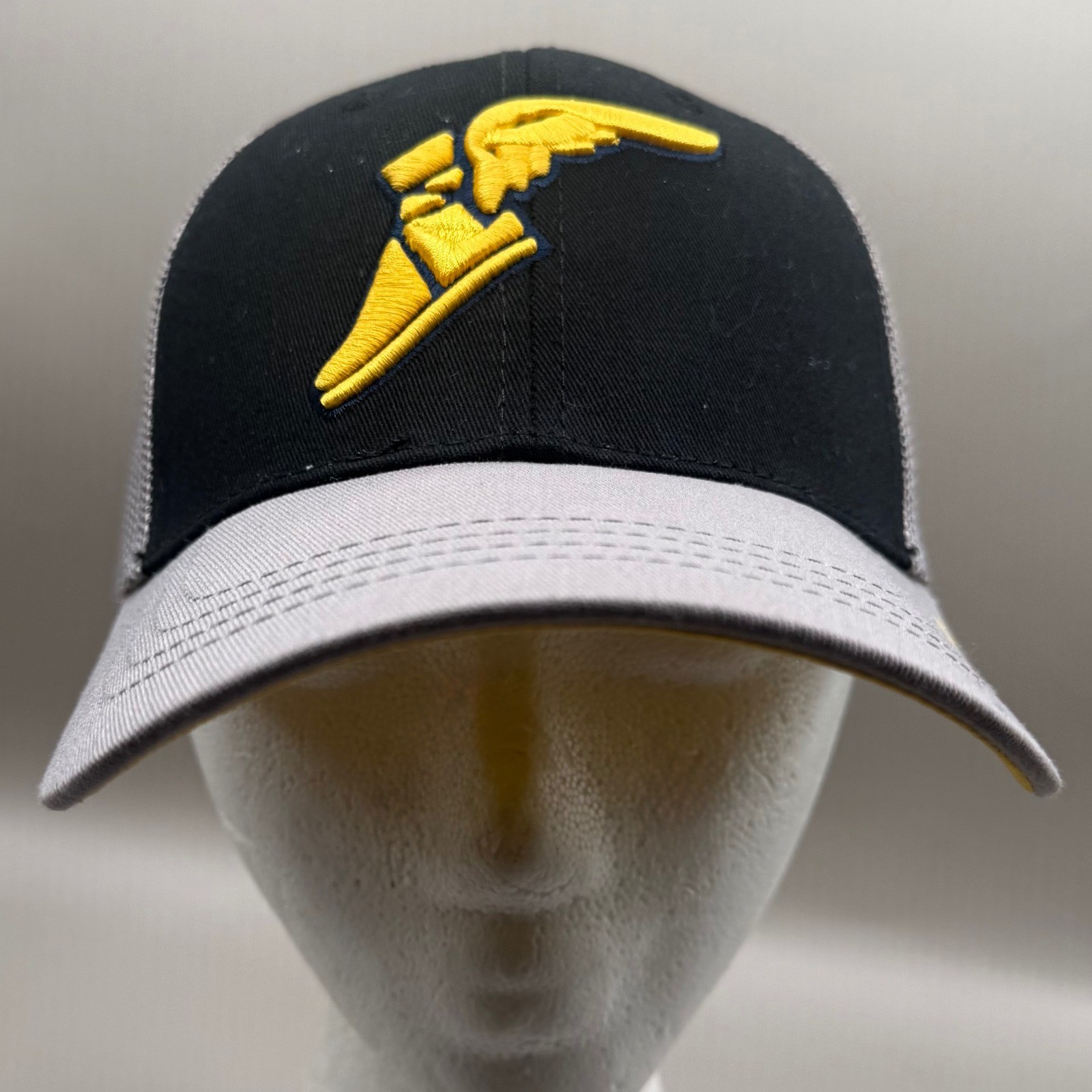 Goodyear Trucker Hat Winged Foot Logo Snapback Mesh Black Gray Yellow Mens OSFA