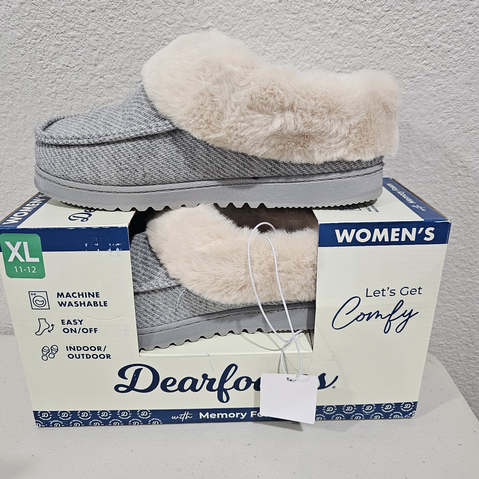 Dearfoams Women’s GRAY/BLACK Indoor/Outdoor Memory Foam Slippers PICK Size New