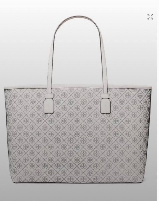 Tory Burch T Monogram Coated Canvas Zip Tote Ivory Laptop Work Bag NWOT
