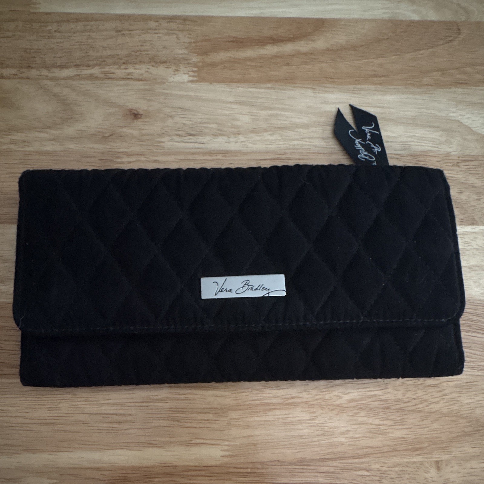Vera Bradley Black Quilted Long Wallet w/ ID Window & Zip Pocket