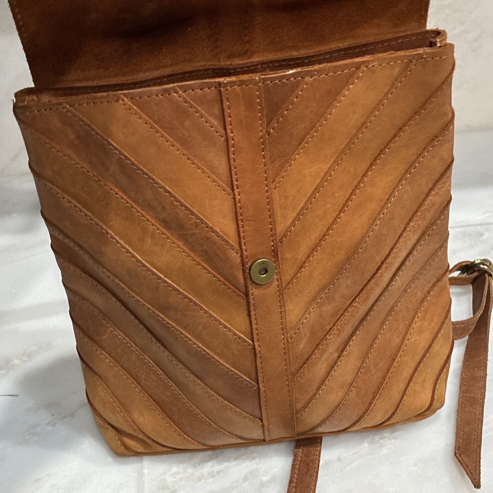Raven and Lily Leather Backpack Chevron Style Bag Large