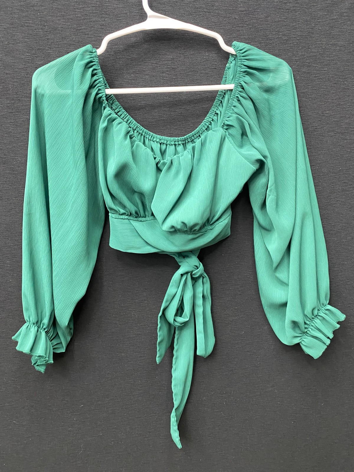 Lyaner Green Cropped Off the Shoulder Blouse, Size: L B36