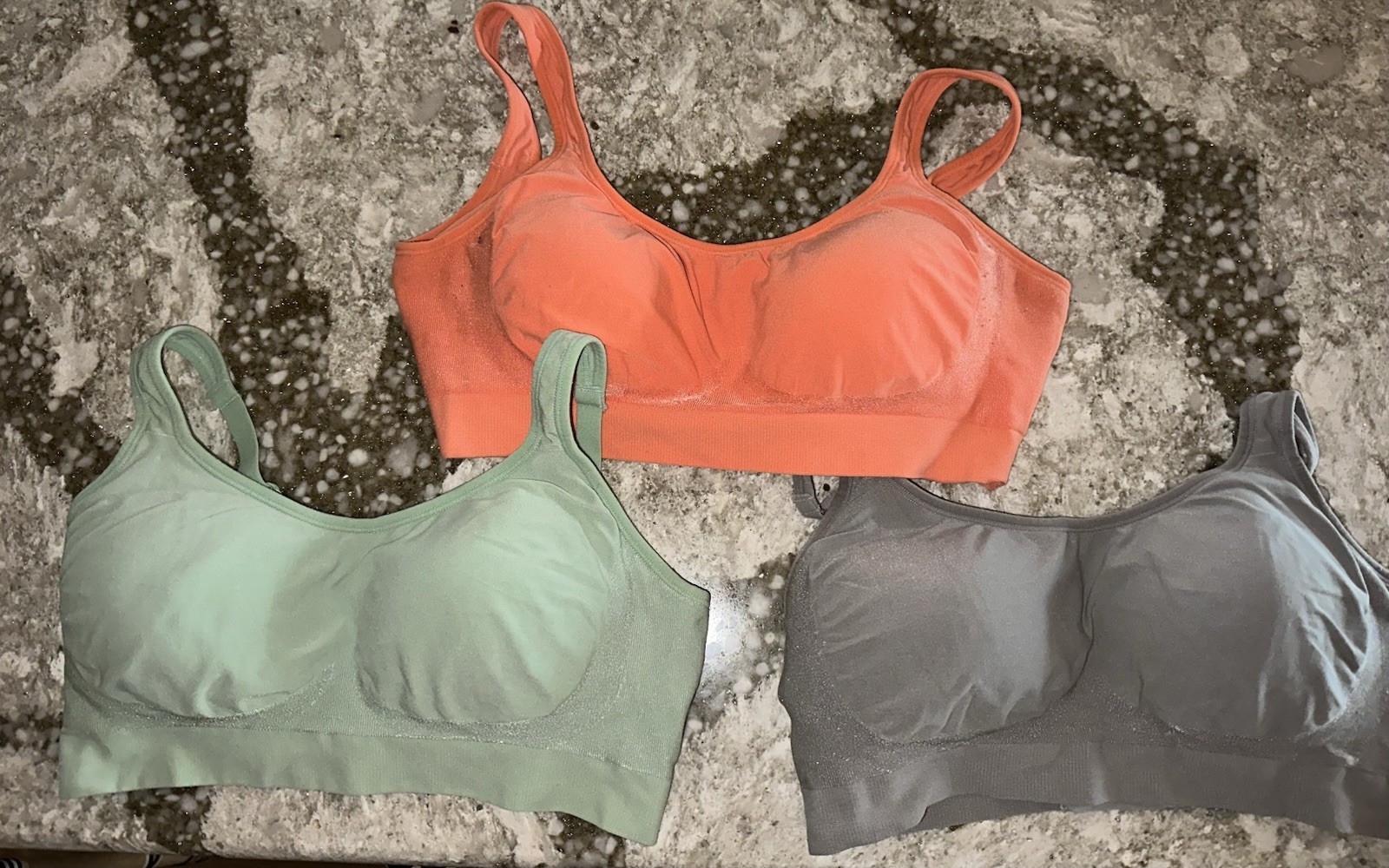 Underoutfit Bra Lot Of 3 Size Large Coral, Gray, & Mint Green Style 457 & 459