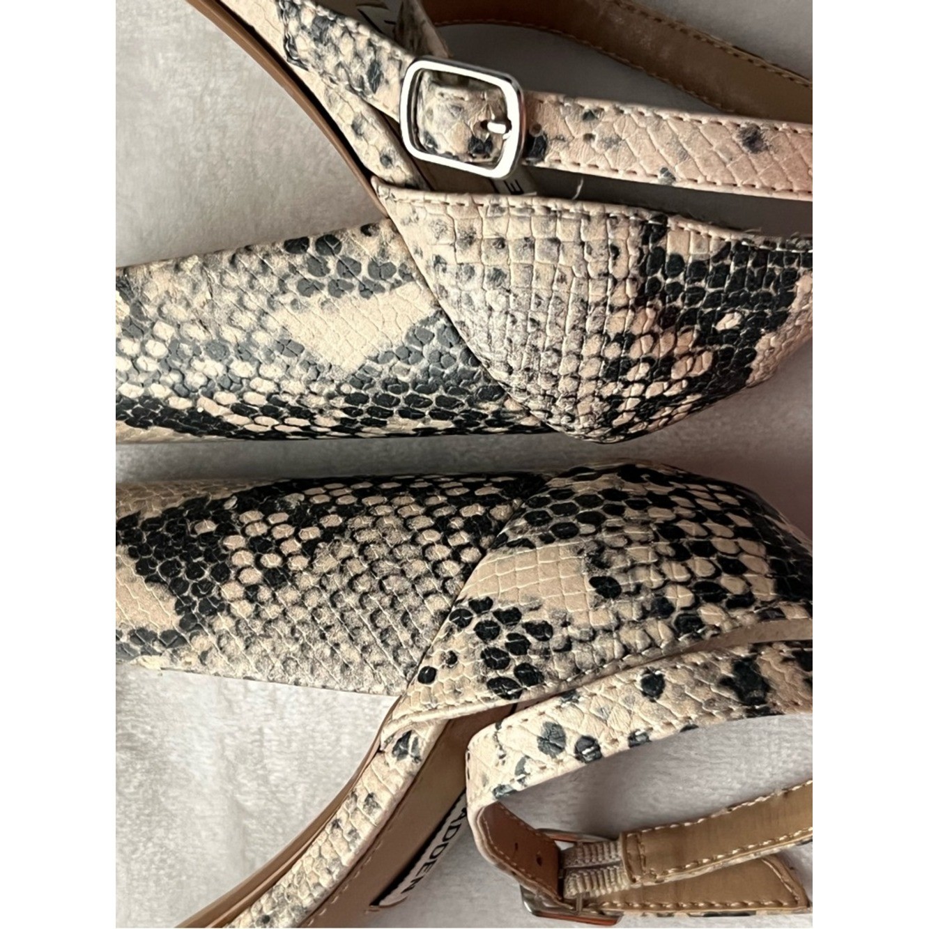 Steve Madden Snake-Print Block Heel Sandals – Beige/Black, Size 9M