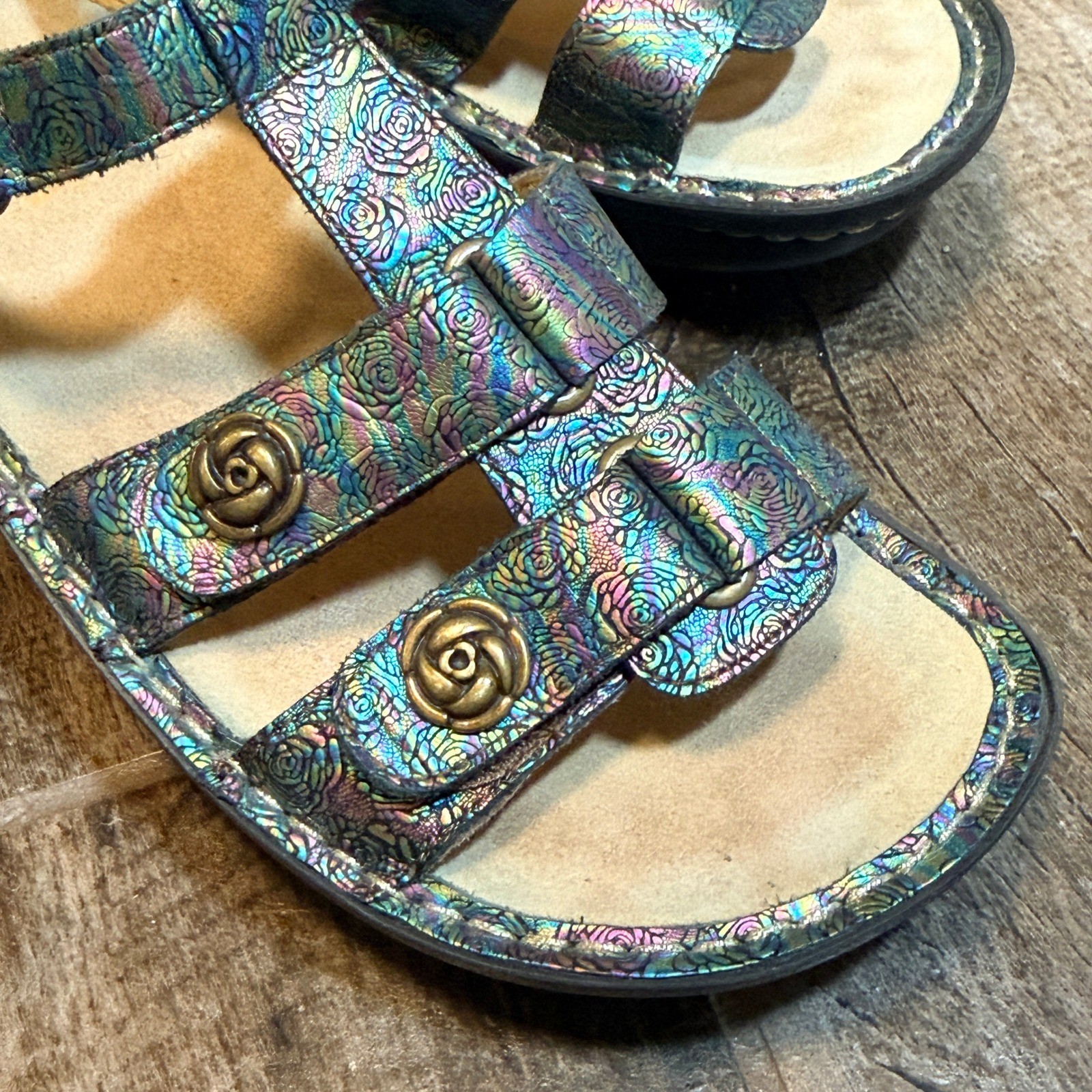 Alegria Kleo Iridescent Floral Leather Gladiator Sandals, Multi,41 (10.5/11)