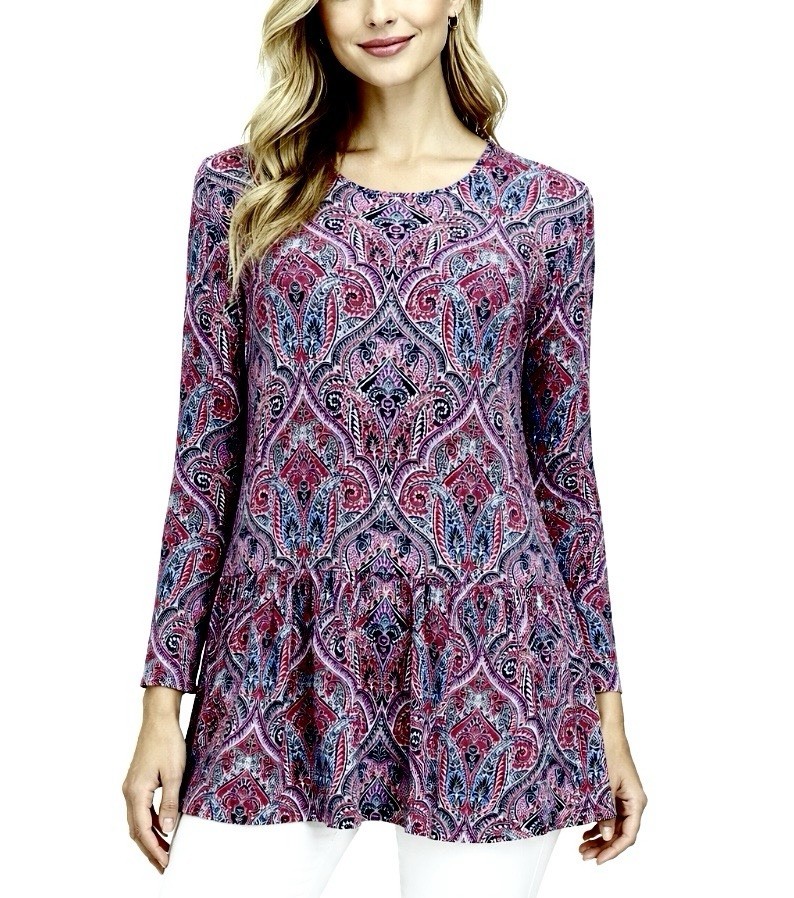 J. JILL WEAREVER BOHO PAISLEY DROP WAIST TOP XL/0X TALL L/S FESTIVAL COQUETTE