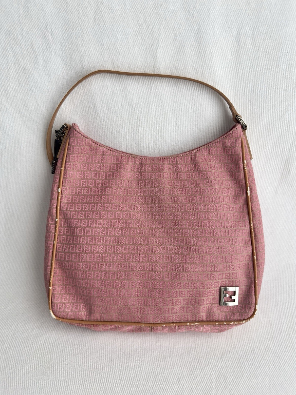 ✨Authentic FENDI FF Zucchino Canvas Shoulder Bag Pink
