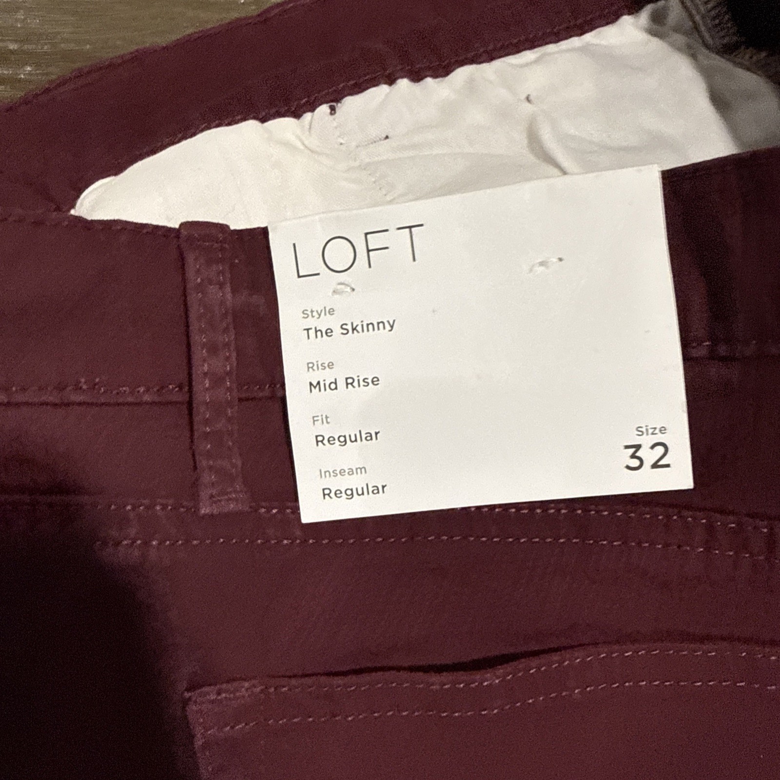 Loft Brand Regular Skinny Jeans Size 32/14 Burgundy Wine Mid Rise