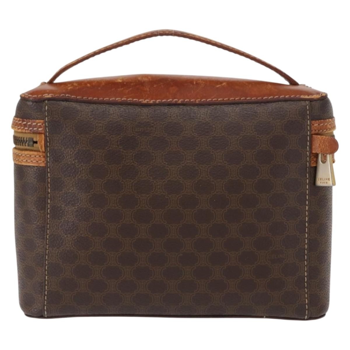 CELINE Macadam Canvas Vanity Pouch PVC Leather Brown Gold Auth ep12322