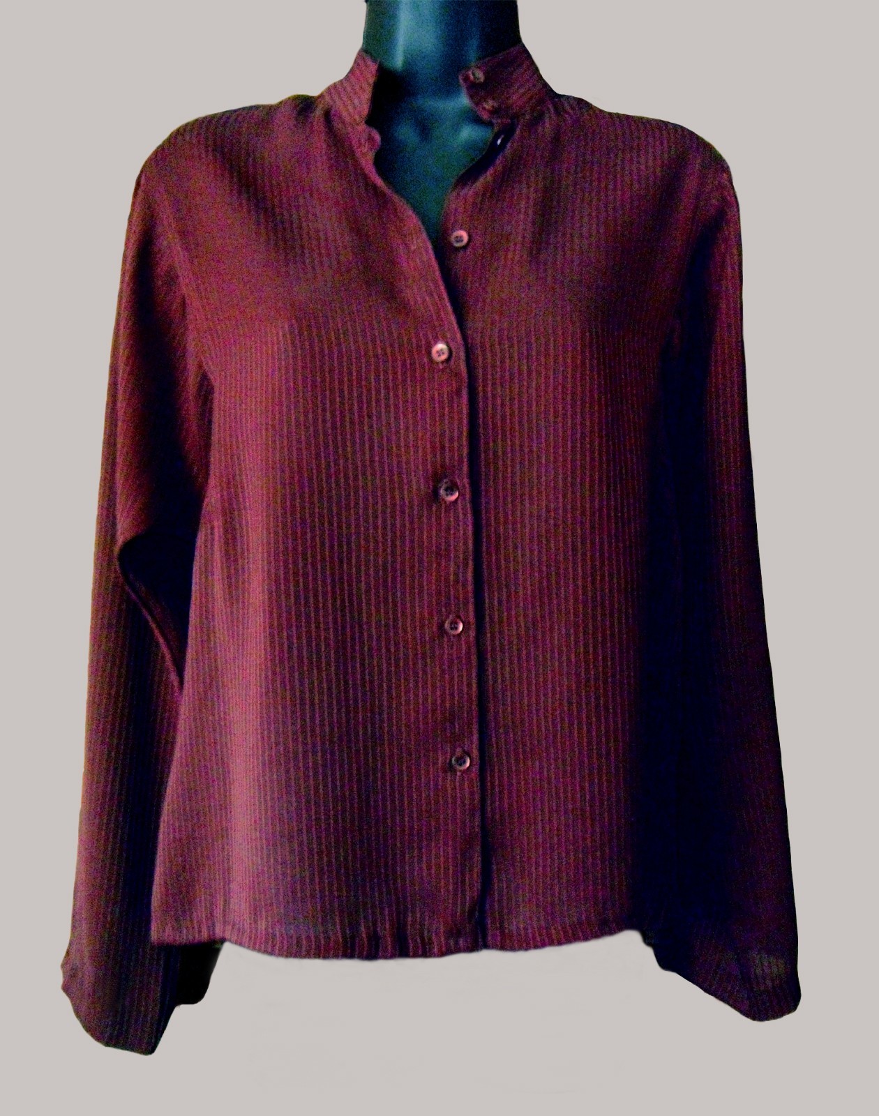 GIVENCHY DARK SCARLET LONG-SLEEVED BLOUSE, BUST ABOUT 36″, SZ 6, NICE CONDITION