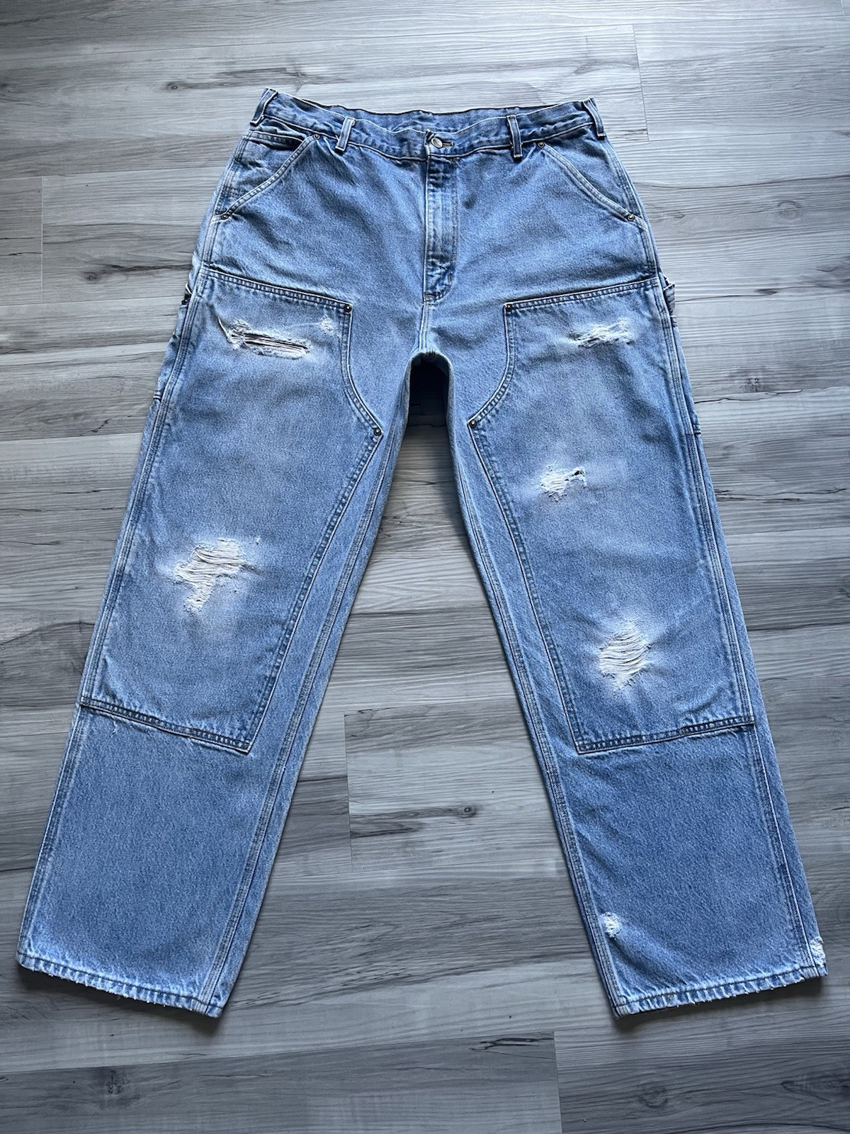 Vintage 2001 Carhartt B73 DST Double Knee Light Wash Jeans – 36×31 MADE IN USA