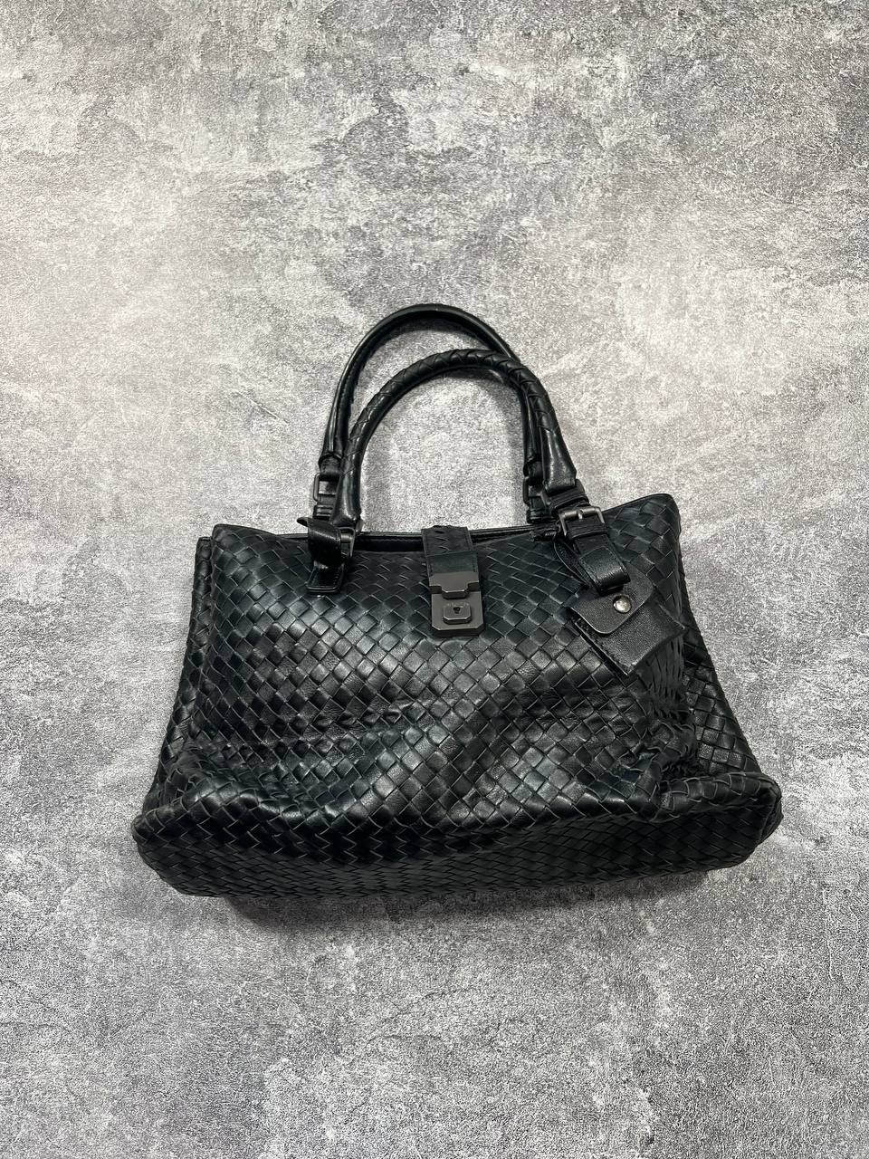 Bottega Veneta Intrecciato Leather Tote Bag Black Woven Handbag Made in Italy