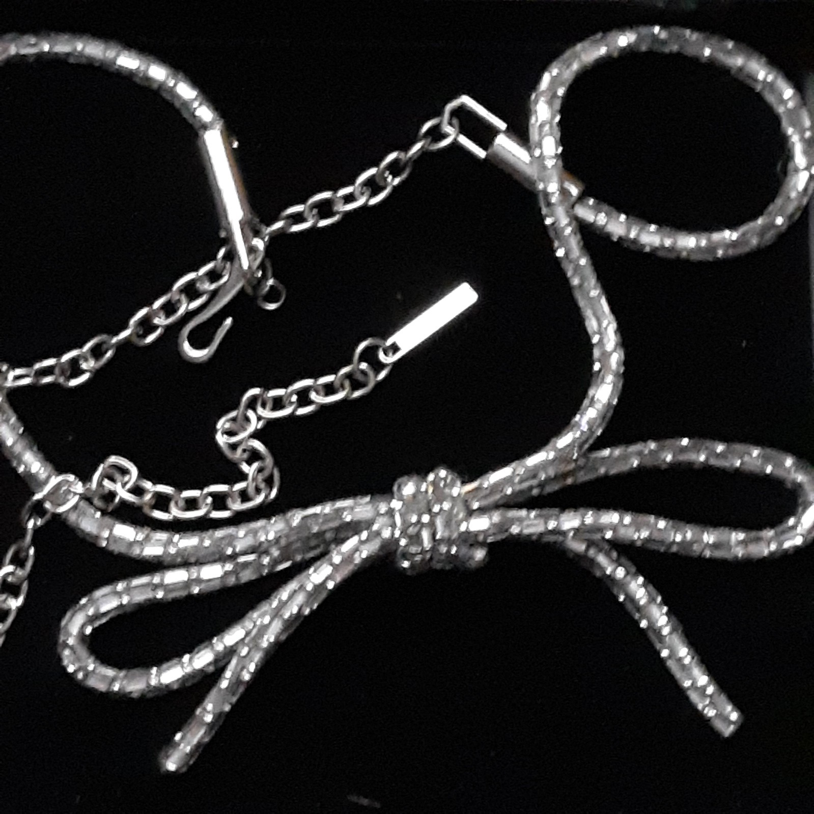 Vtg H By Halston Crystal Belt Sz L W/Bow Adj Clip Chain Clear Stones Slvr Fabric