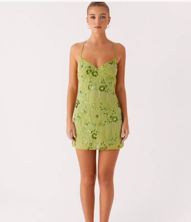 Peppermayo – Vietta Sequin Beaded Cami Micro Mini Dress Lime – Women’s 2 or XS