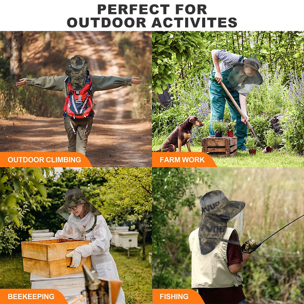 Mosquito Head Net Hat with Neck Flap Wide Brim Outdoor Hiking Gardening Fishing