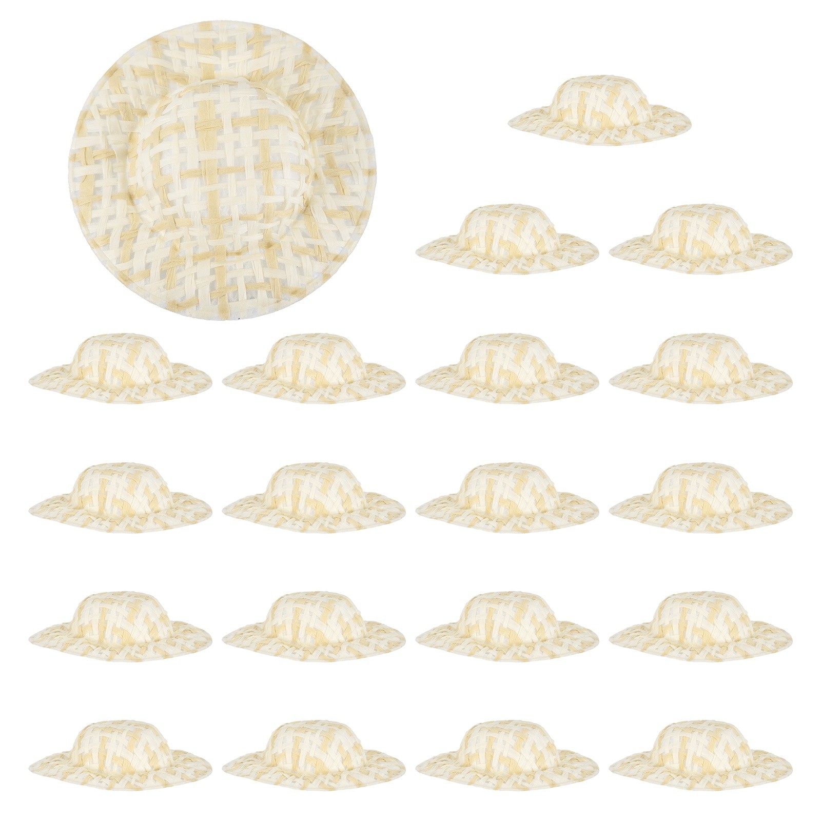 20 Pcs Mini Straw Hats Craft Doll Hats, 5cm x 1.3cm (Beige/Apricot)
