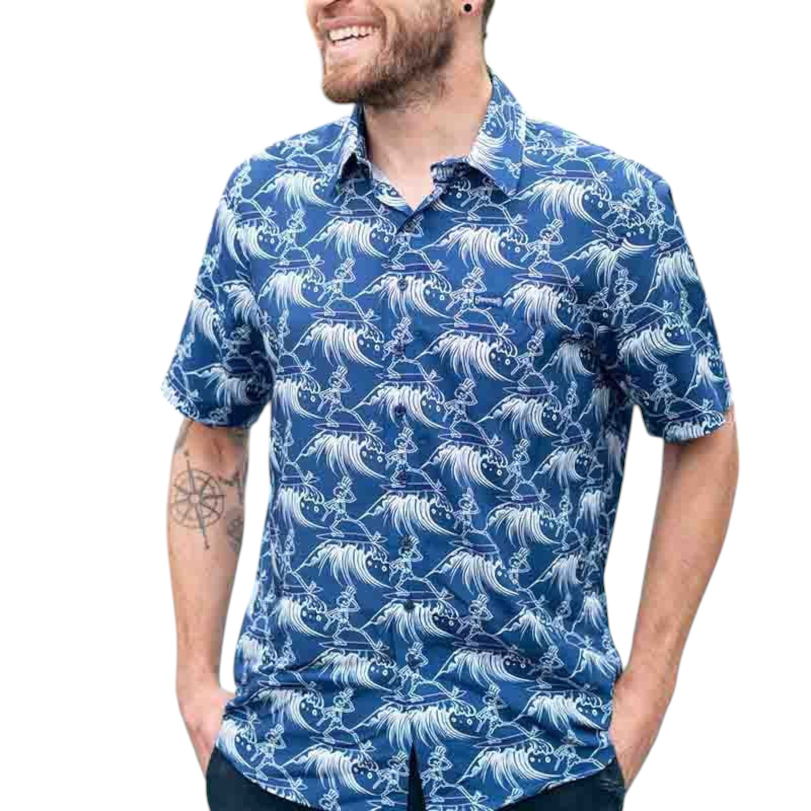 Grateful Dead Surfing Skeleton Blue And White 2024 Trendy Hawaiian Shirt