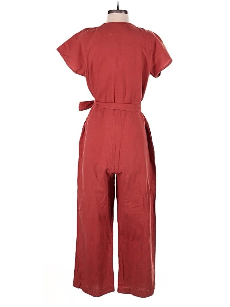 Madewell Rust Linen Button Front Wide-Leg V-Neck Jumpsuit Women’s 00